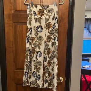 Rewash Tropical Print Wide-Leg Pants - White, Brown, Green, Blue
